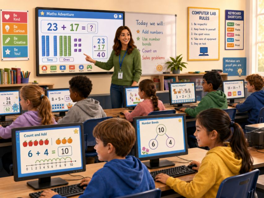 Learner using a laptop in class